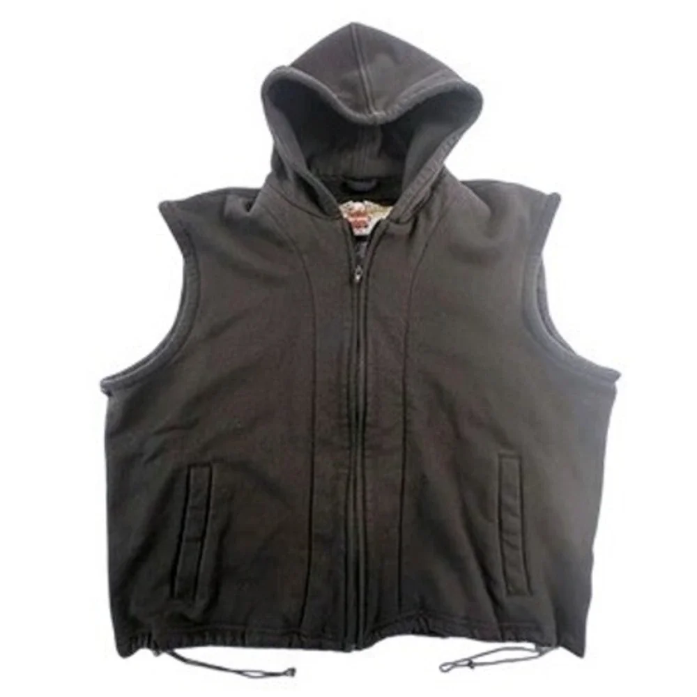Harley‎ Davidson Mens XL Leather Hooded Vest Black Full Zip Biker RN103819